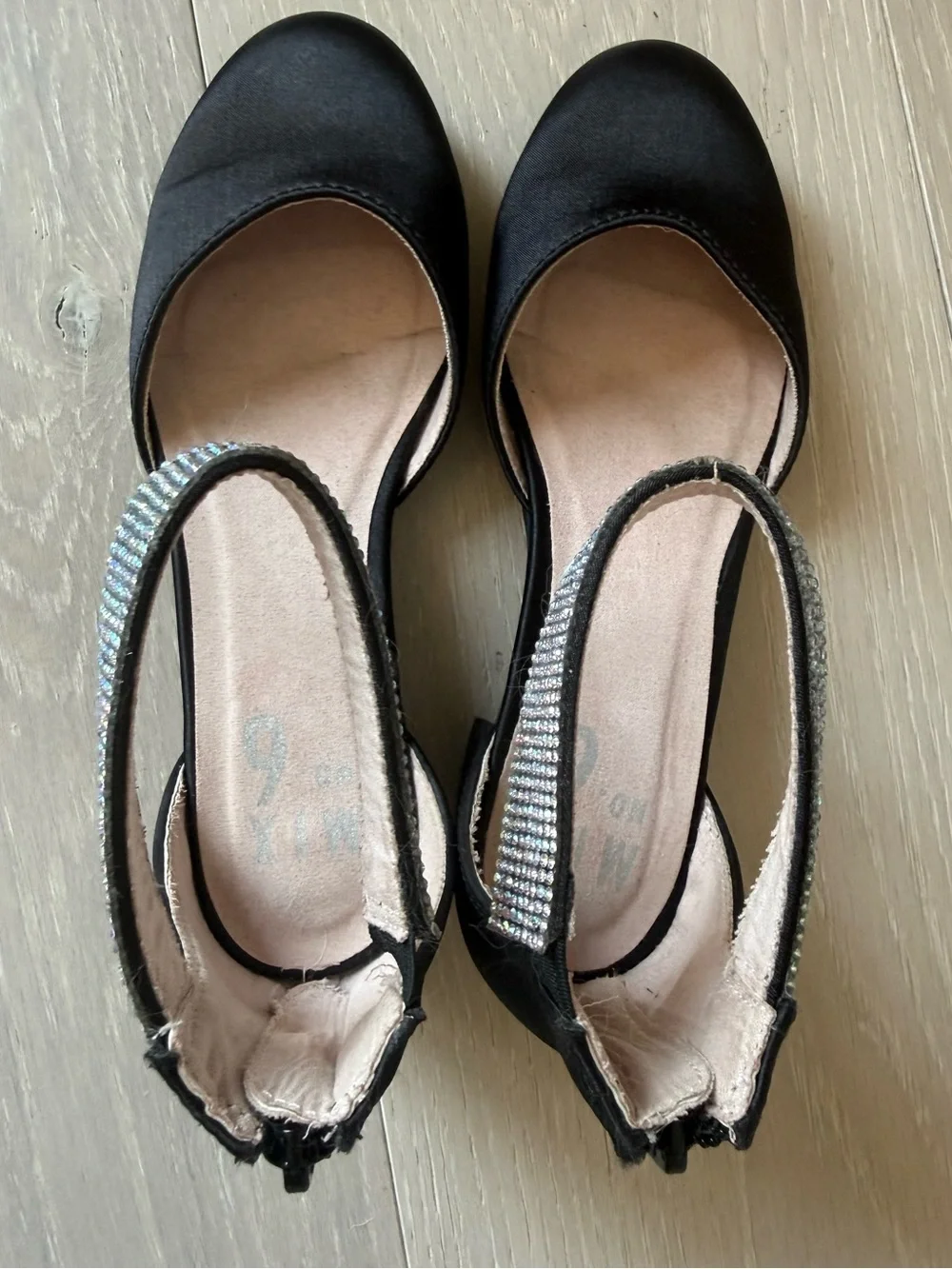 Mix No 6 Girls Tina Black Satin Rhinestone Dress Shoes Pump Heel Youth Size 3M